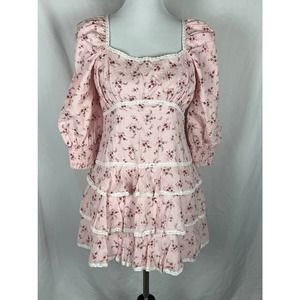 Lulus Lasting Bliss Pink Floral Print Mini Dress, Large